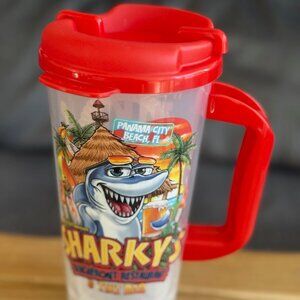 Sharky's Beachfront Restaurant & Tiki Bar Souvenir Mug with Straw, 24 oz